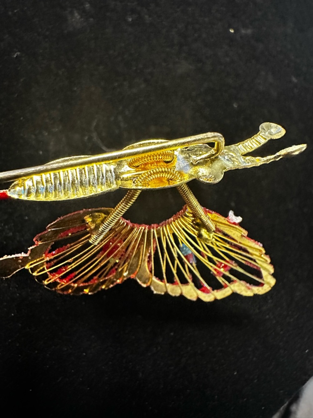 Vintage Red Glitter Butterfly Brooch with Gold Accents - Picture 10 of 13